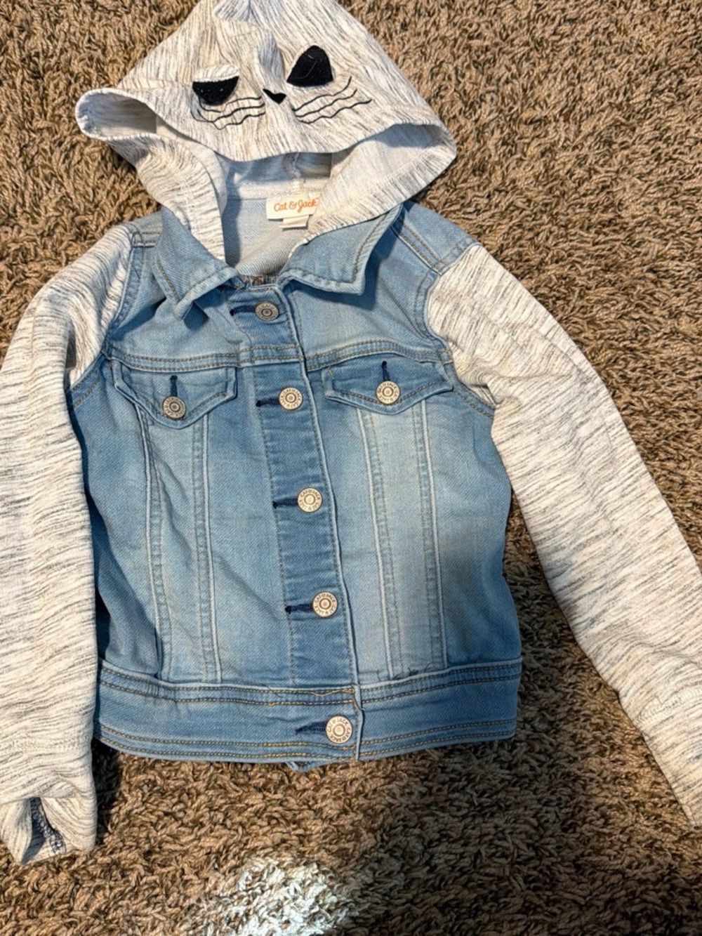 Cat & Jack Light Blue Denim Jacket with Heather Gray Hooded Sleeves